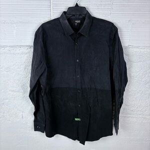 MURANO black cotton two tone button down dress shirt size large